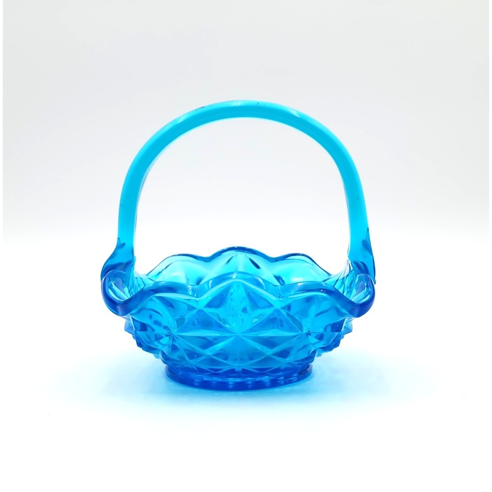 Indiana Glass Monticello Aqua Blue Pressed Glass Basket Vintage 1970s